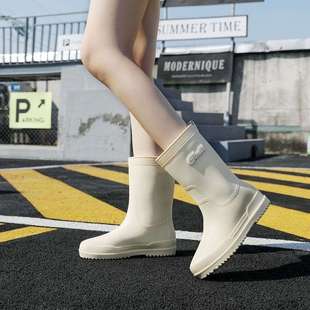 2025 New Rain Boots for Women, Fashionable Outer Wear, Non-Slip, Medium-High Water Shoes, Adult Soft-Soled Long Rain Boots