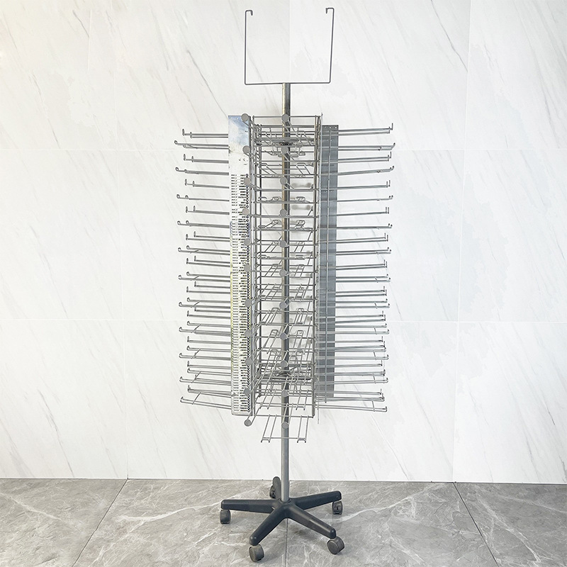 商场超市挂钩货架金属展示架收纳架可移动可旋转带轮子刹车中量级