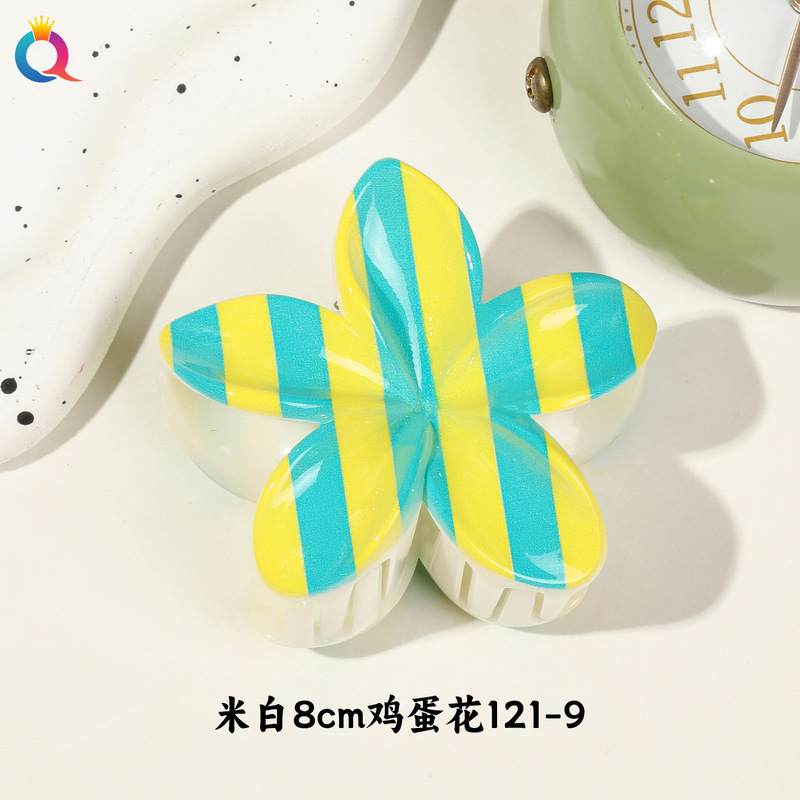 Qiyue クロスボーダー新 UV プリントカラフルなプルメリアヘアピンフラワーグリッパーハイエンド女性のヘアアクセサリーサイドグリップサメクリップ|undefined