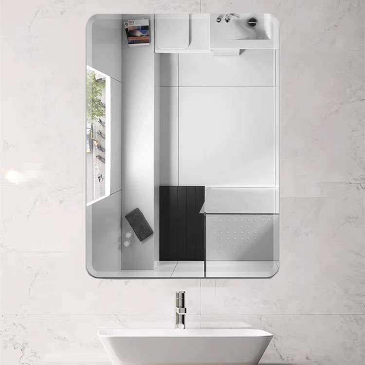 Home Bathroom Corner Frameless Shower Mirror Home Decor Without Drilling Mirror Wall-Sticking Self-Adhesive Glass Makeup Mirror