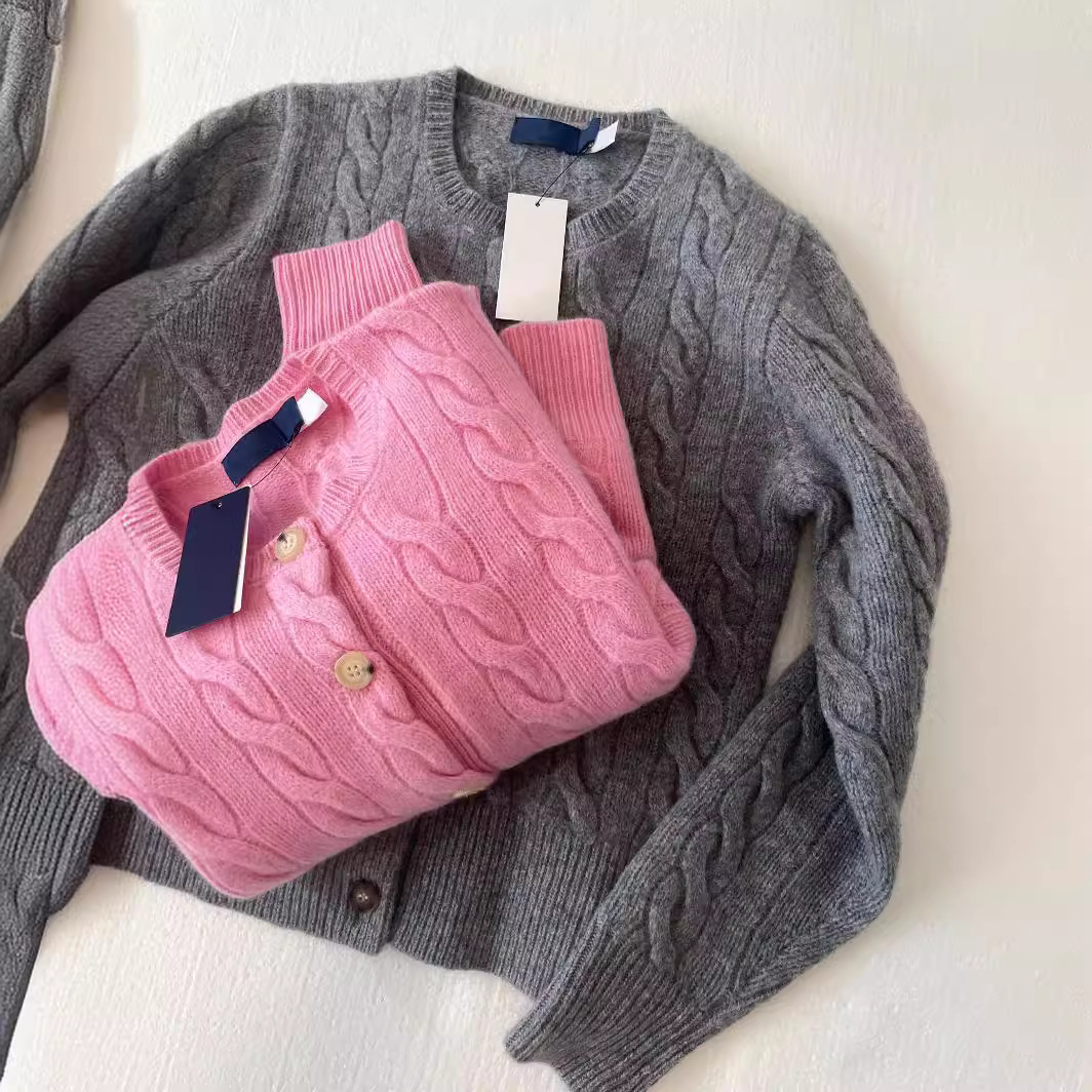 RL RAFF [울 80% 캐시미어 가디건] 포니 로고 자수 여성용 새 케이블 타이 |