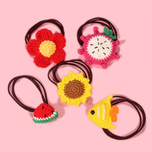 兒童女創意手工鈎編織發圈可愛毛線花朵水果小魚頭飾少女頭繩皮筋