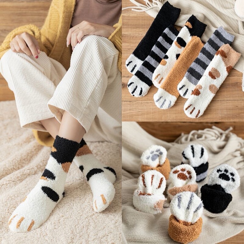 Socks Women's Autumn and Winter Cute Cat Socks Coral Fleece Moon Socks Warm Thickened Floor Socks Plush Home Sleep Socks