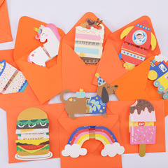 卡通摺疊賀卡生日祝福創意禮物拉拉留言卡童趣立體兒童DIY帶信封