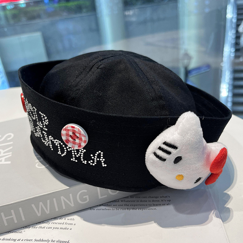 かわいい KT 猫セーラー帽子女性の新しい弓ホットダイヤモンド盆地帽子ミレニアムホットガールフリップつばネイビーベレー帽トレンディ|undefined