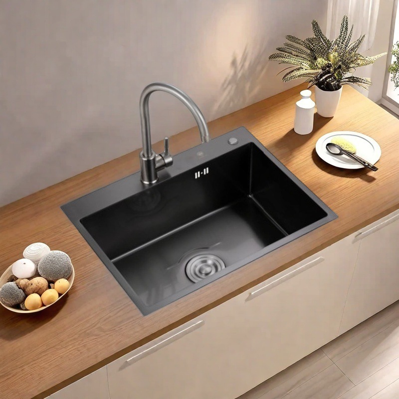 Nuevo fregadero de cocina opcional de dos colores mayorista de acero inoxidable fregadero de mano para aumentar la especificación de la piscina de cocina de un solo canal