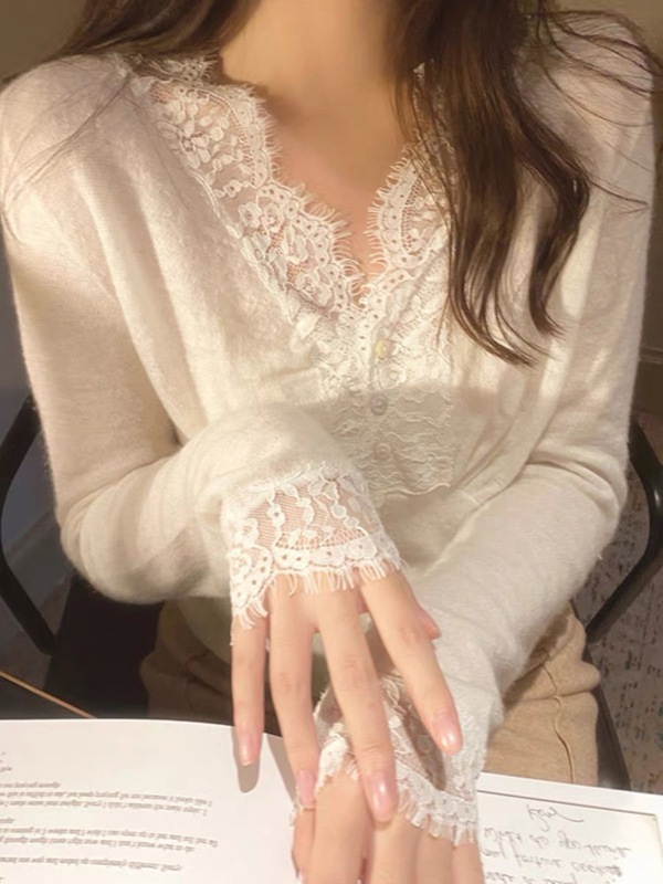 哥家商场同款女装2025秋季秋毛衣打底衫美轮美奂蕾丝羊驼针织|undefined