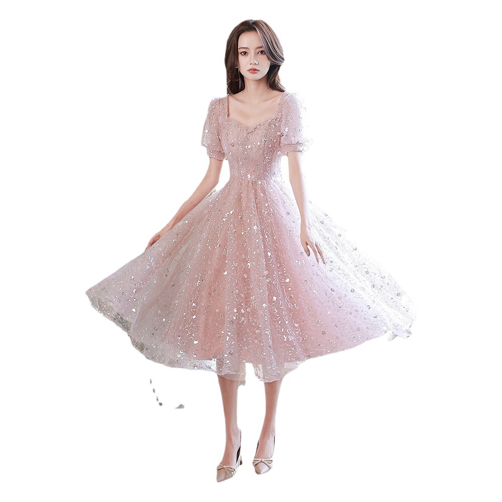 Vestido de noche para mujeres pequeñas, nuevo estilo 2026, elegante vestido de anfitriona, adecuado para uso diario, fiesta de cumpleaños, vestido de princesa, otoño