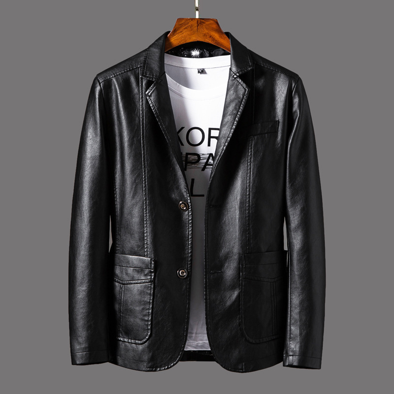 AliExpress new leather men's youth pu leather suit collar business casual leather jacket men's spring thin wholesale