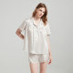 Butterfly embroidery 19 m heavy silk short-sleeved shorts suit pleated cute pajamas 100% mulberry silk home wear