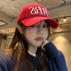 字母刺绣红色棒球帽女2025年春新款大帽檐鸭舌帽加大加深软顶帽子