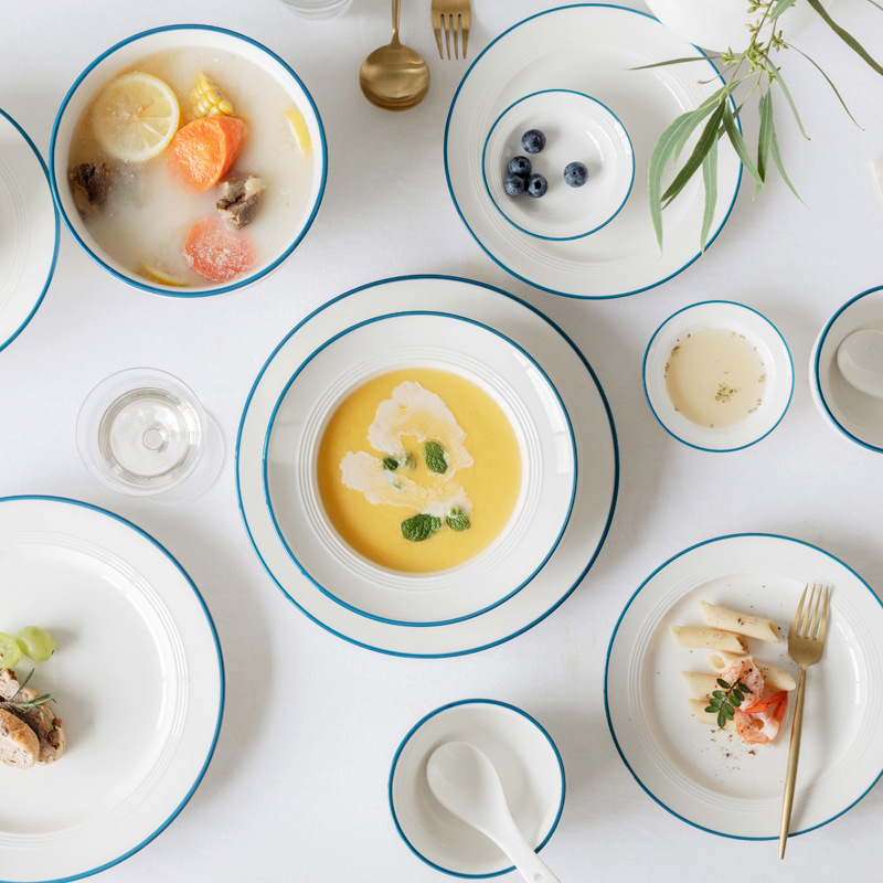 Pastoral simple ins estilo de cerámica de alta apariencia vajilla para el hogar tazón plato combinación plato tazón de arroz Gran Tazón de sopa