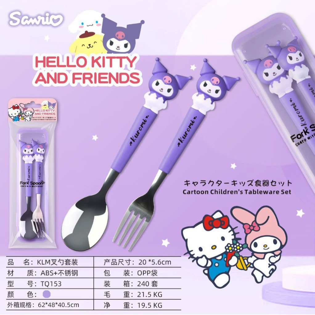 Детская столовая посуда из нержавеющей стали от Sanrio в виде мультфильма, палочки для еды, ложка, набор
