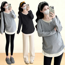 女装韩版秋冬网红爆款假两件上衣大码外穿百搭通勤风内搭潮打底衫