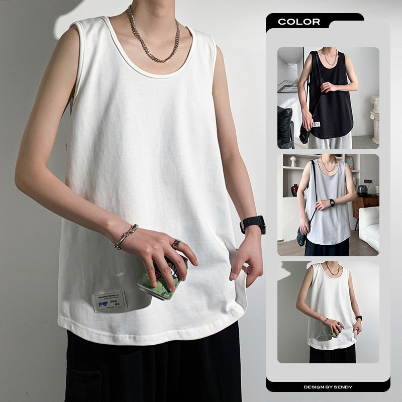 Camiseta de moda casual suelta 2024 verano chaleco de estudiantes de estilo de Hong Kong algodón sin mangas marca de moda ropa al aire libre para hombres