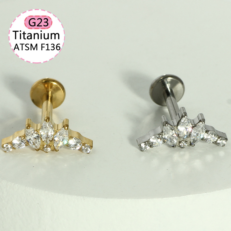 F136 Titanium Alloy Ear Bone Nail Earrings Four-Leaf Clover Lip Nail Fashion Simple Inlaid Zircon Cartilage Jewelry Body Piercing detail image 13