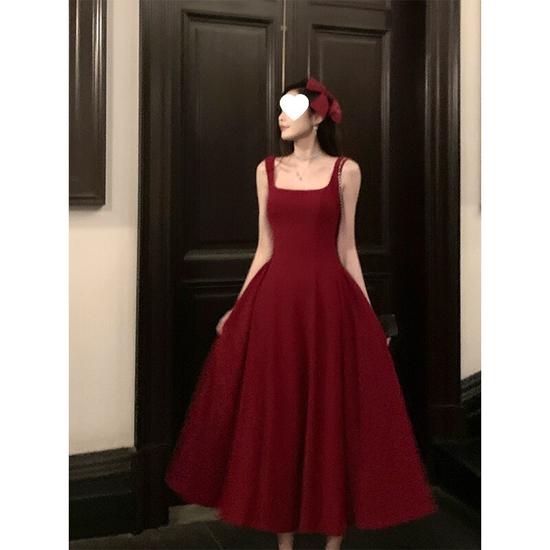 Red, Black and White U-Neck Suspender Dress for Women 2025 New French Niche High-End A-Line Skirt Dress