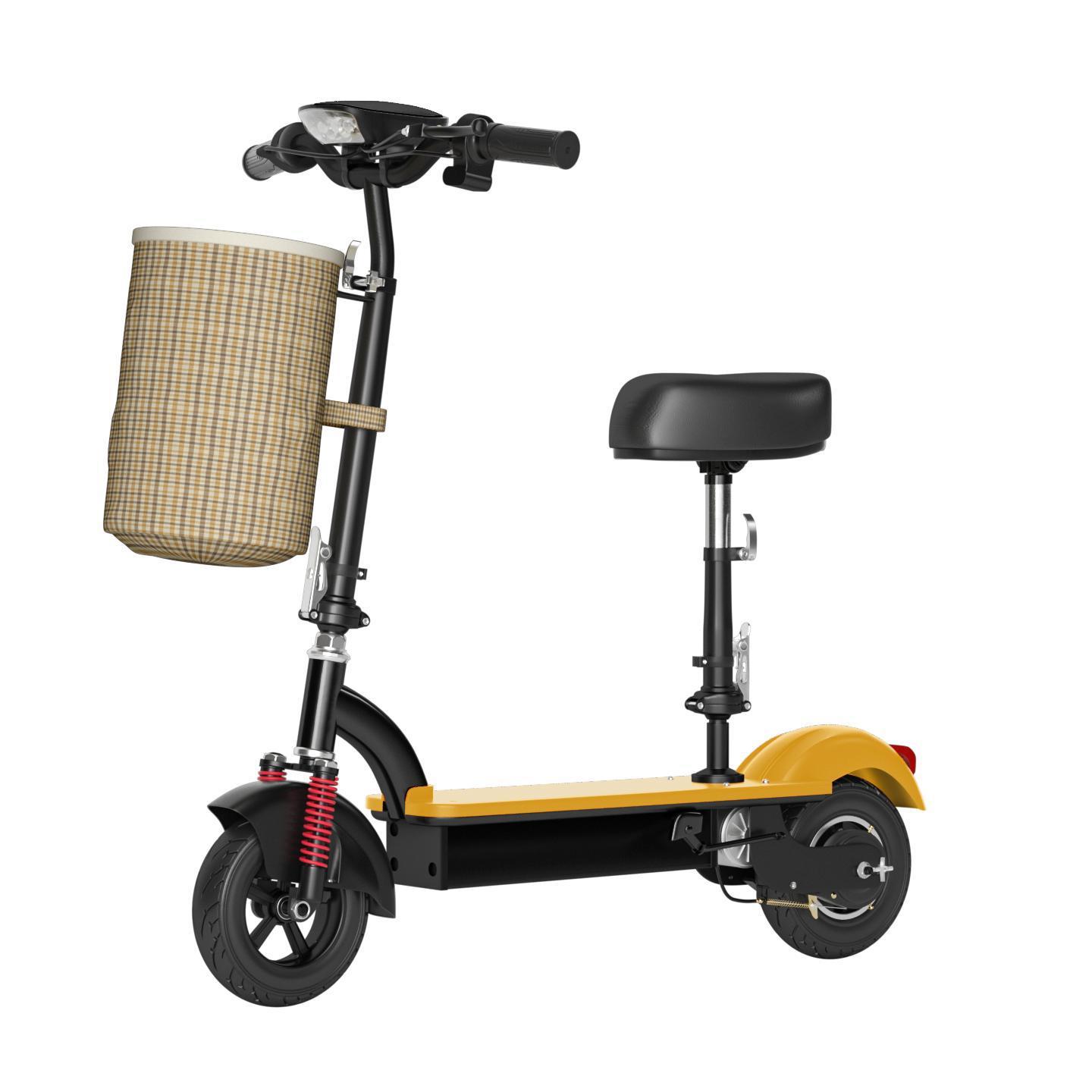 Yellow pedal/front spring shock absorption 8inch wheels~24v brushed motor~12ah special lead-acid battery 15 kilometers