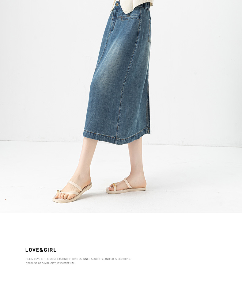Váy denim Tencel nữ cạp cao chữ A dài vừa phải — đen chi tiết 22