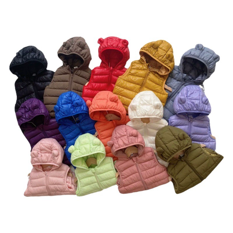 Новый детский весенне-осенний зимний однотонный пуховый жилет с капюшоном для мальчиков и девочек, детская конфетная Милая легкая теплая одежда