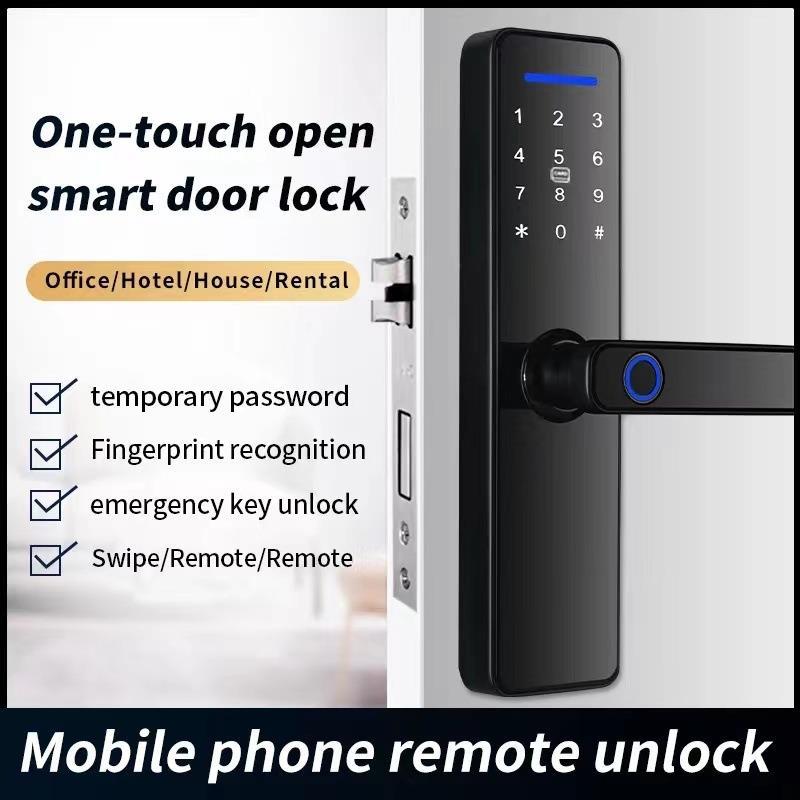 Export WiFi Indoor Tuya Tongtong App One Grip Open With Fingerprint Password Card Key Smart Door Lock_voghion.com