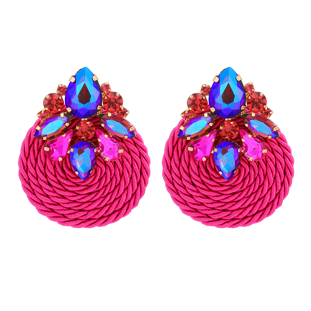 20g Weight 1 Pair Retro Ethnic Style Round Colorful Ethnic Rhinestone Handmade Women'S Earrings