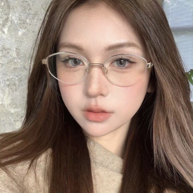 New Metal Fashion Old Money Style Retro Ultra-Light Half-Frame Oval Pure Desire Glasses Anti-Blue Light Flat Glasses Frame New Metal Fashion Old Money Style Retro Ultra-Light Half-Frame Oval Pure Desire Glasses Anti-Blue Light Flat Glasses Frame