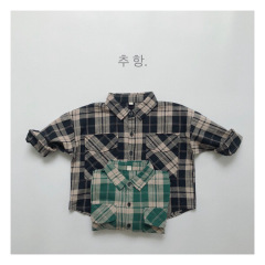 Retro~Japanese and Korean autumn and winter children's clothing children's versatile plaid long-sleeved shirts for boys and girls Korean style casual plaid shirts