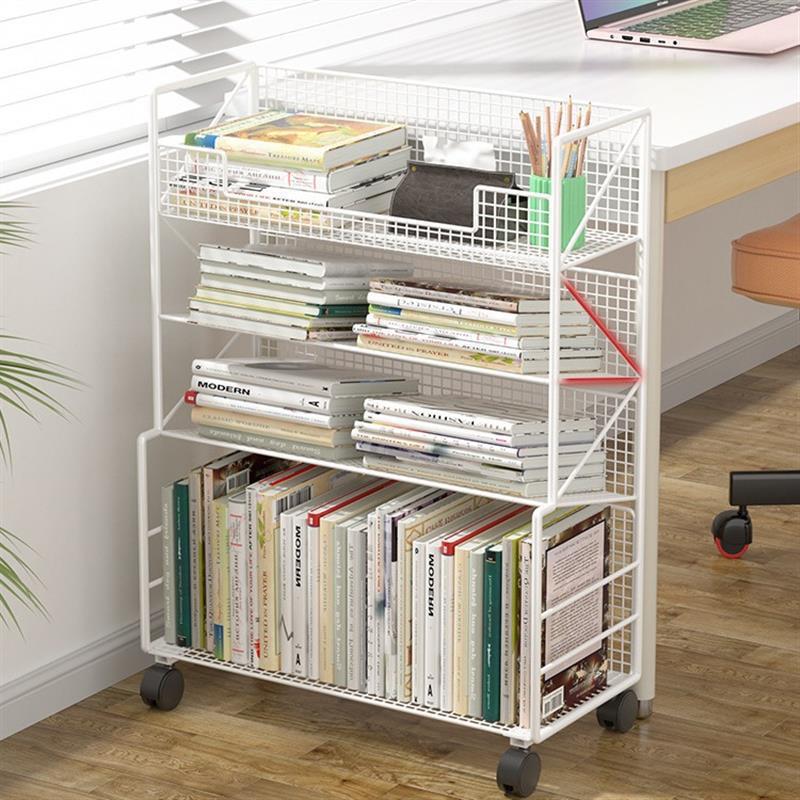 Desktop Small Bookshelf Floor-Standing Simple Desk Storage Rack Desk Side Removable Wheeled Book Storage Bookcase