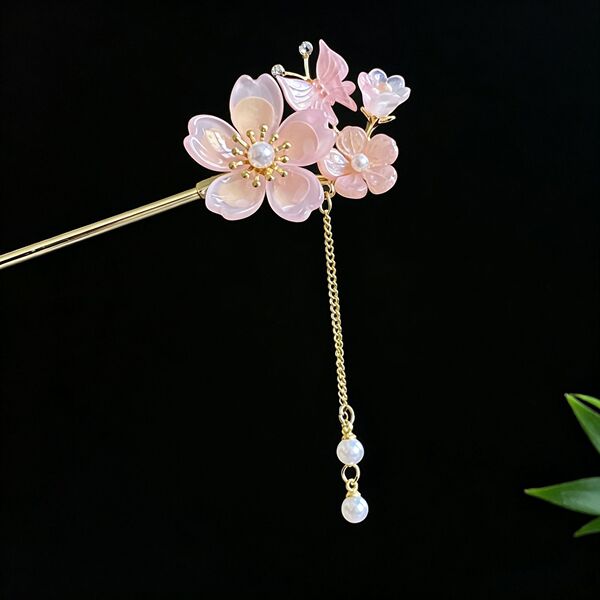Ancient-Style Floral Glass Hairpin, New Chinese-Style High-End Tassel Hairpin, Daily Hanfu Cheongsam Hairpin Wholesale