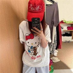 日本夏ハローキティプリント半袖Tシャツトップス純綿半袖Tシャツレディースキティ原宿風キャラクター