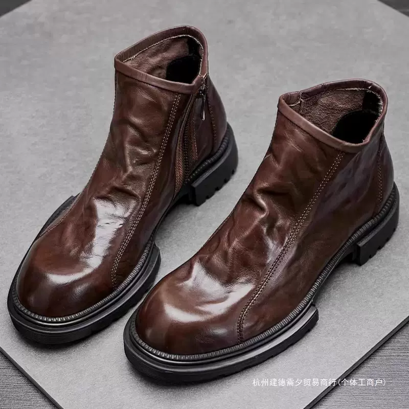 Ankle boots (Martens) genuine leather, platform sole, zipper, demi‑season breathable Chelsea style