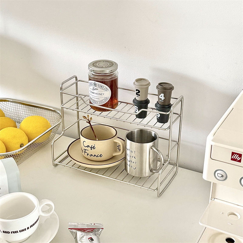 Stainless Steel Storage Rack Desktop Bathroom Countertop Double-Layer Cosmetics Organizer Multifunctional Draining Rack