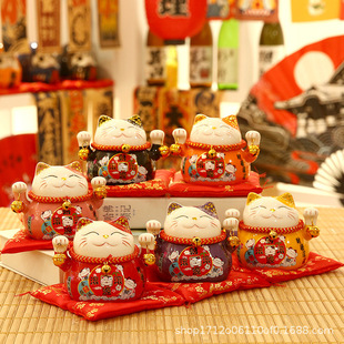 Lucky Cat Ceramic Creative Small Ornaments Home Decoration Gifts Japanese Piggy Bank Living Room Shop Opening Lucky Cat
