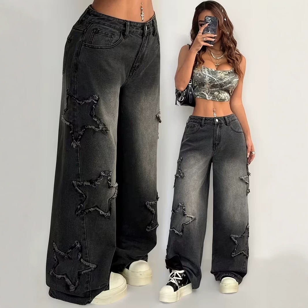 Jeans Rectos de Cintura Alta para Mujer en Mezclilla de Algodón con Pierna Ancha image 1