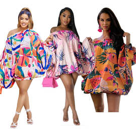 RC3161欧美女装 亚马逊爆款独立站速卖通热卖新款宽松一字肩短裙