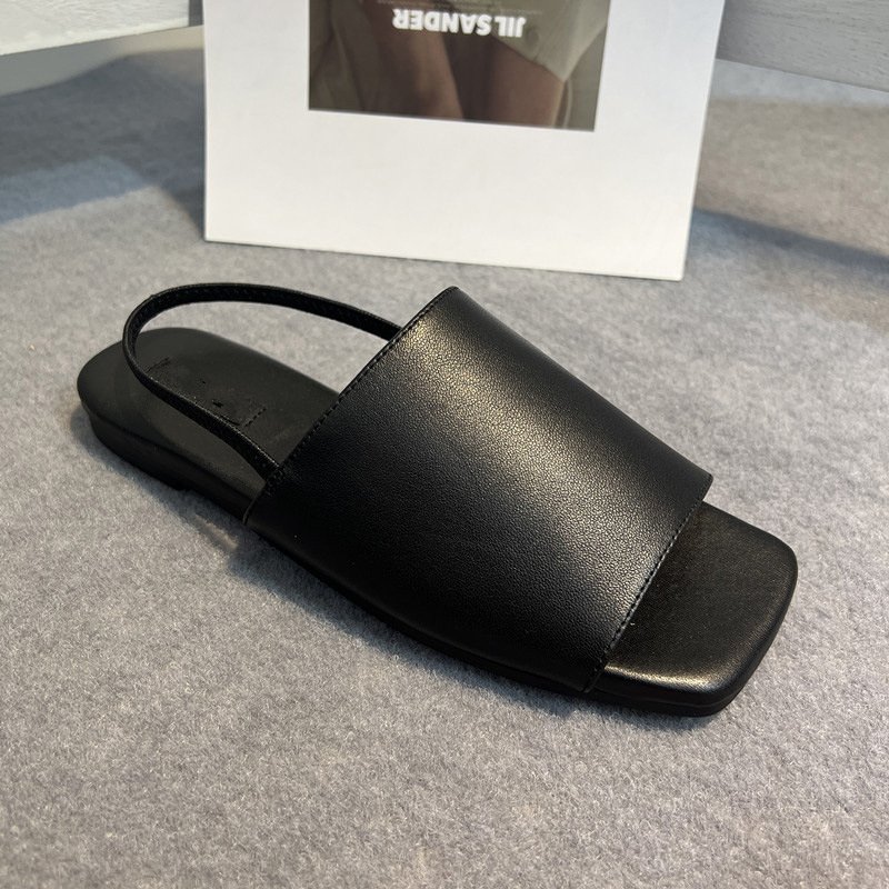 Retro minimalistic summer sandals square toe flat