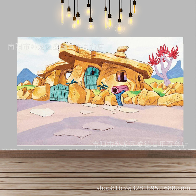 Primitive Stone House Party Decoration Banner Kidsren's Birthday Caveman House Photo Layout Photography Background Cloth