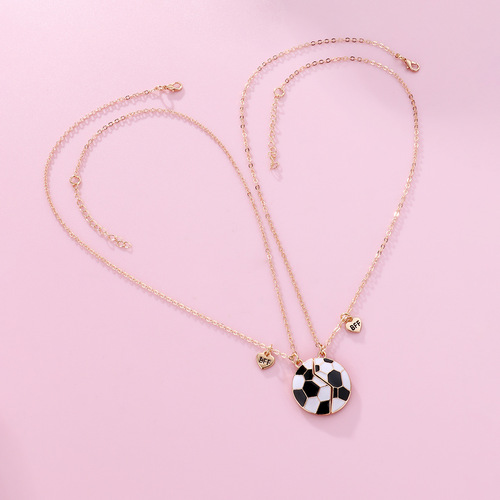 Cross-border hot selling football necklace cartoon children's simple magnetic alloy dripping oil pendant BFF necklace set wholesale