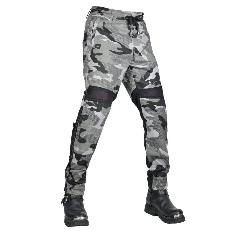 Volero motocicleta verano flujo de aire tobillo-atado pantalones de montar malla de dos vías transpirable camuflaje motocicleta anti-caída pantalones hombres