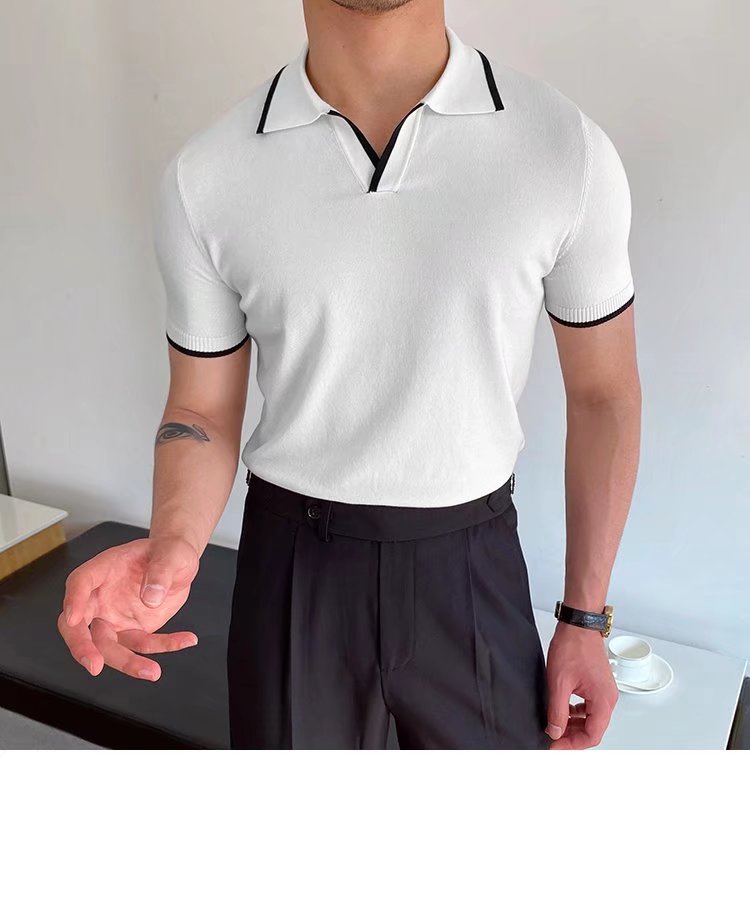 Men's Stripe Patchwork Polo Shirt Men's Clothing display picture 14