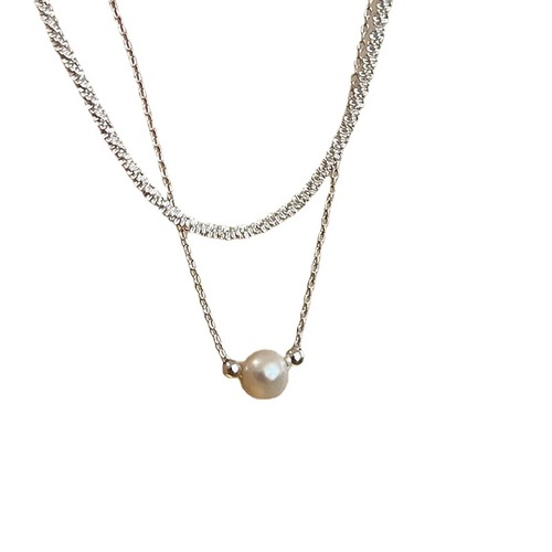 Double Layer Pearl Full Sky Star Necklace Women Simple Fashion Personality Creative S925 Silver Clavicle Chain Internet Famous Versatile Neck Chain 