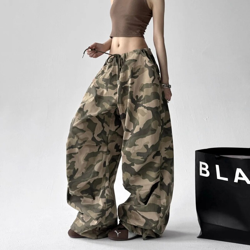 American-Style Camouflage Cargo Pants for Women, Autumn Casual Sports Pants, Straight Wide-Leg Quick-Dry Loose Hip-Hop Parachute Pants American-Style Camouflage Cargo Pants for Women, Autumn Casual Sports Pants, Straight Wide-Leg Quick-Dry Loose Hip-Hop Parachute Pants