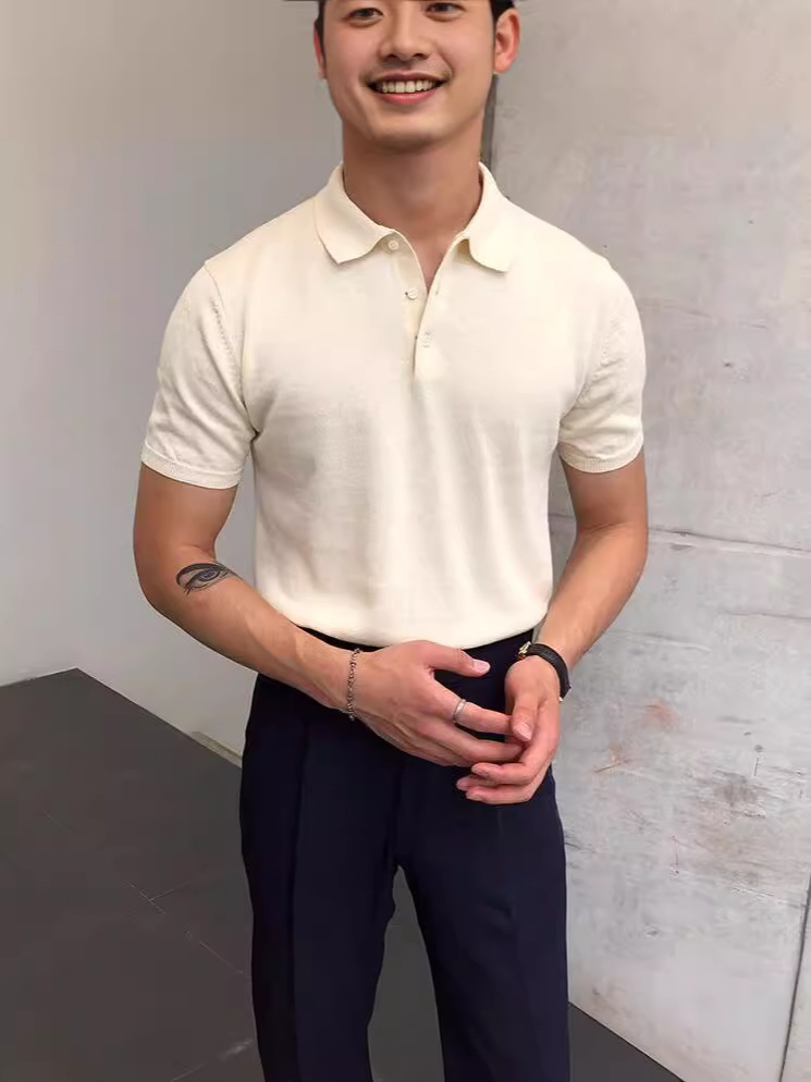 Mr. San, ropa delgada de verano para hombres, polo casual, moda coreana de algodón y lino, camiseta simple para hombres.