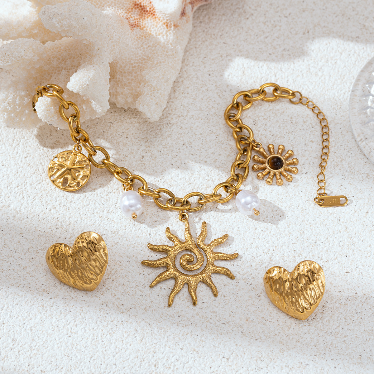 Collar de acero inoxidable TENA lujo ligero de alto nivel de sensación versátil conjunto de joyería de amor del sol ventas calientes transfronterizas mujeres image 4