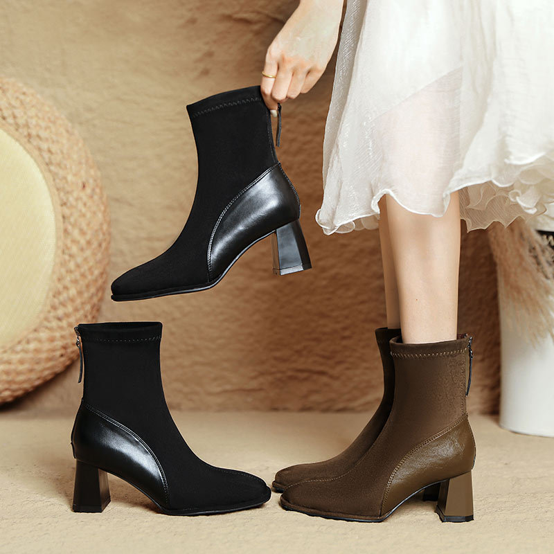 Demi-season low boots heels square toe