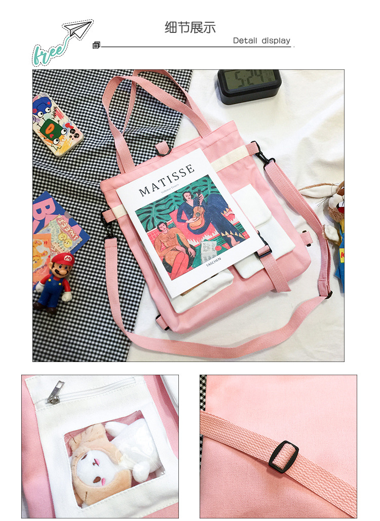 Factory wholesale 2021 new Korean-style canvas handbags, large-capacity multi-functional student cloth bags, four-use bags Application Scenario