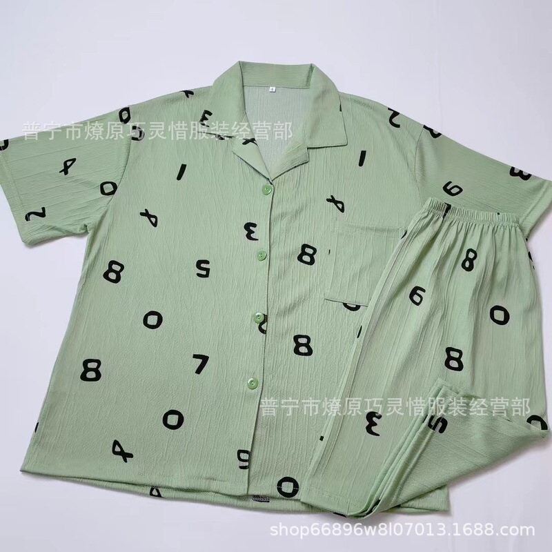 睡衣女夏季梭织泡泡棉皱布ins公主风可爱短袖夏天薄款家居服套装|undefined