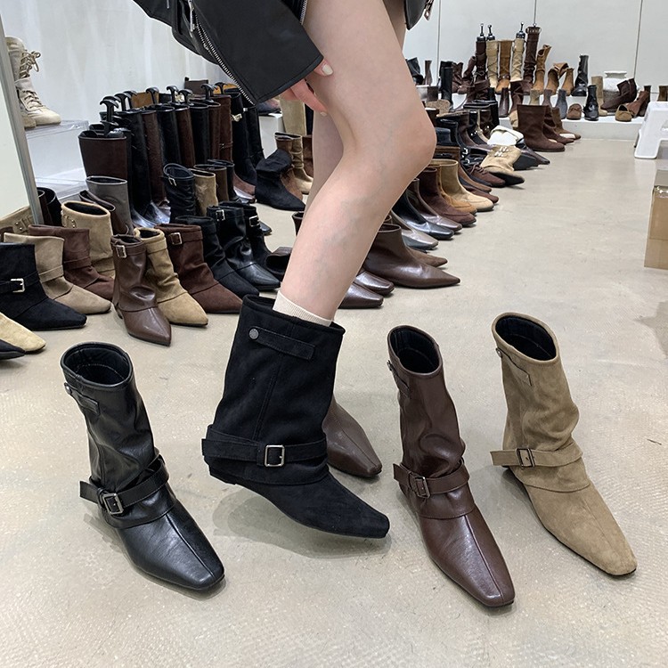 Retro suede khaki autumn small design boots