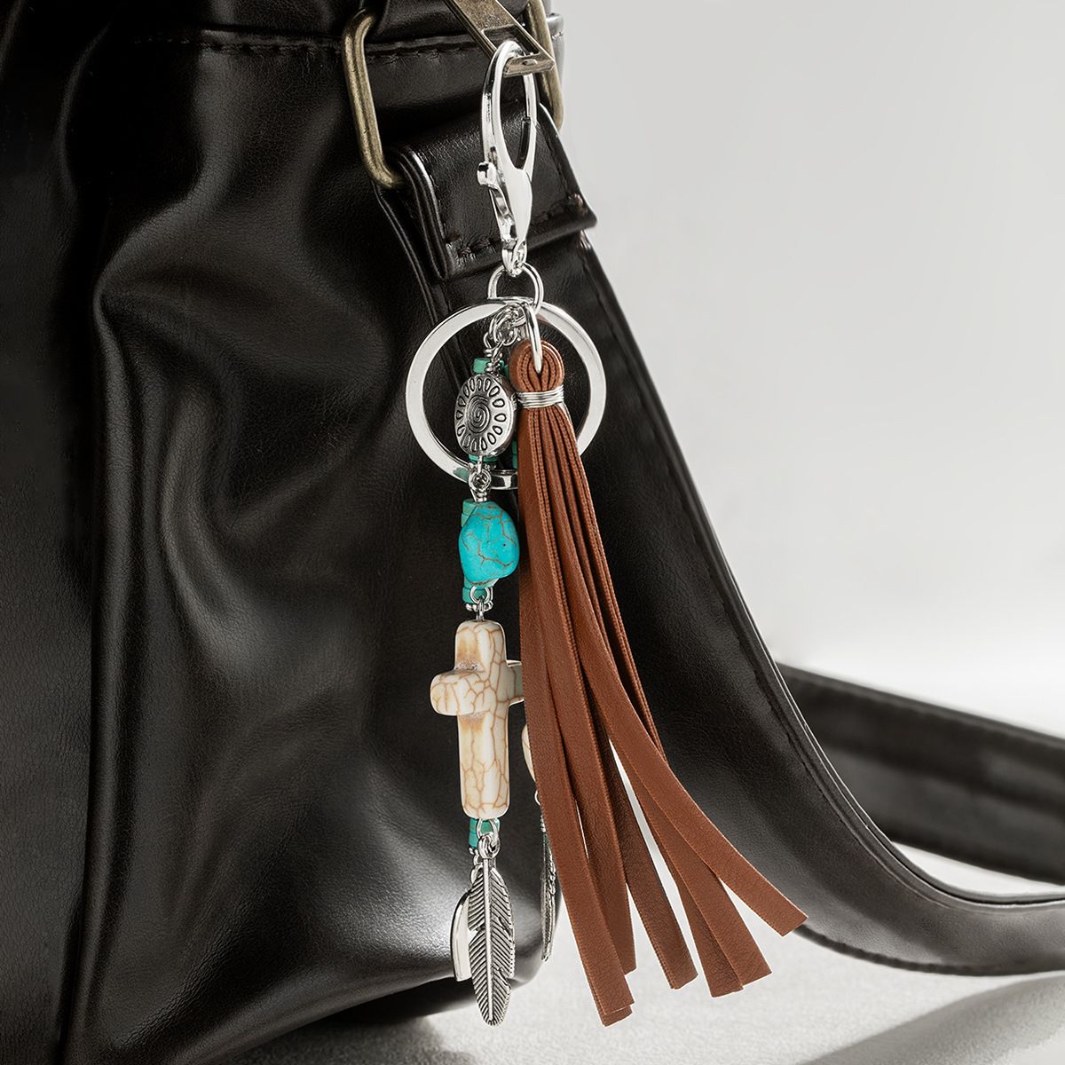 Alloy, turquoise Material 1 Piece Alloy Turquoise Cross Feather Lobster Trigger Clasp Closure Bag Charms